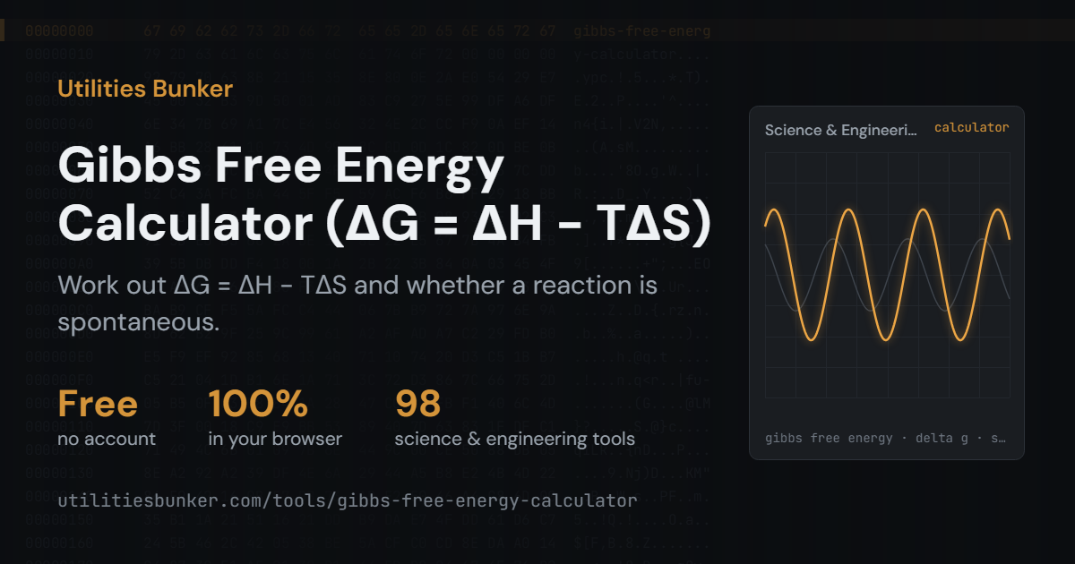 Gibbs Free Energy Calculator: ΔG and K — Utilities Bunker
