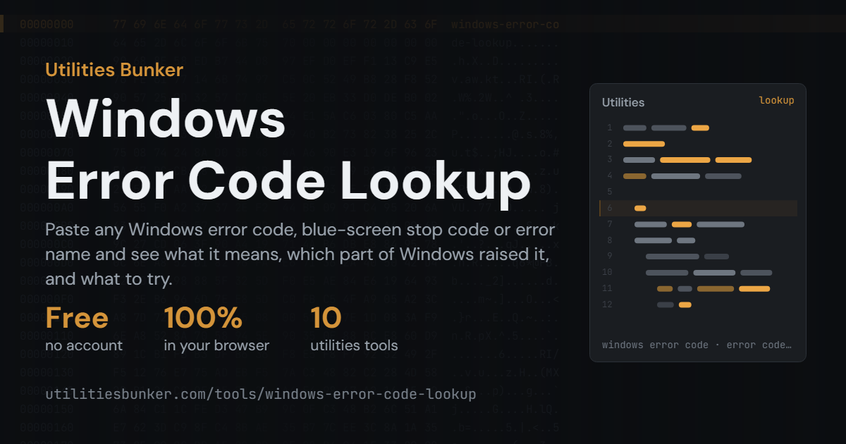Windows Error Code Lookup — Utilities Bunker